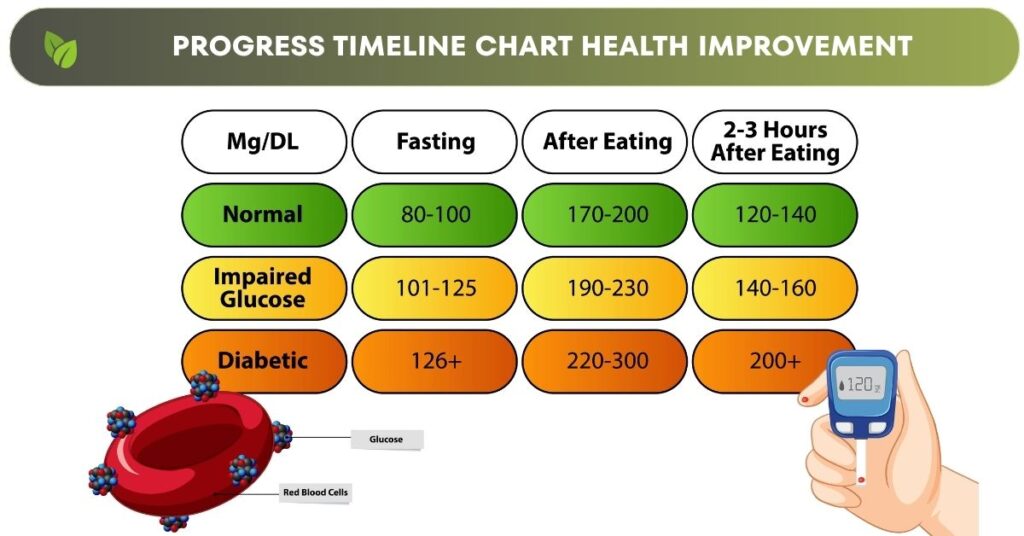 timeline showing improvement in energy and reduced cravings after stabilizing blood