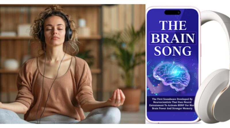 Brain Song Review 2026: A focused adult wearing headphones, listening to a 17-minute binaural beats audio track designed to naturally support focus and memory without stimulants.