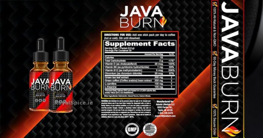 Java Burn ingredients label — EGCG, L-Theanine, L-Carnitine, Chromium