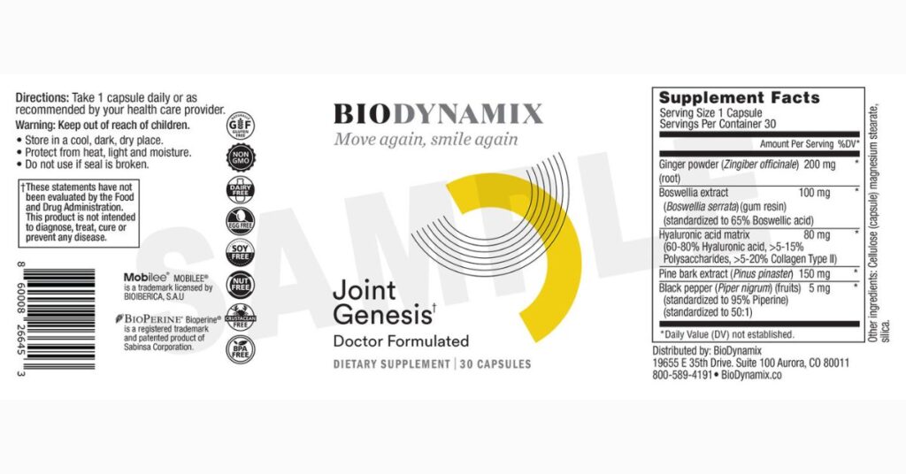 joint genesis supplement label
